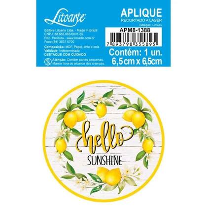 Imagem de Aplique Papel Decoupage em Mdf Hello Sunshine Apm8-1388 8cm Litoarte