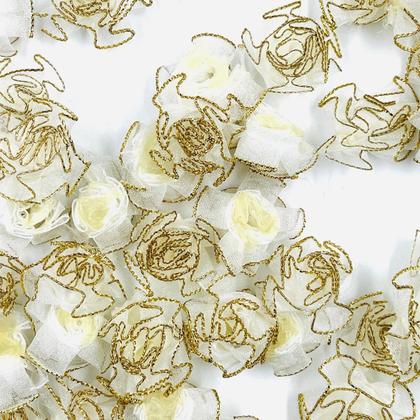 Imagem de Aplique Patch Tecido Flor Branco com Dourado 25mm 20pçs 10g