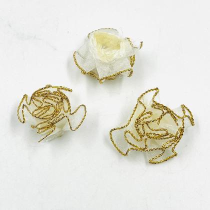 Imagem de Aplique Patch Tecido Flor Branco com Dourado 25mm 20pçs 10g