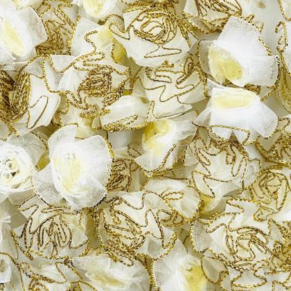 Imagem de Aplique Patch Tecido Flor Branco com Dourado 25mm 30pçs 15g