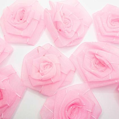 Imagem de Aplique Patch Tecido Flor Rosa Rosa Claro 70x75mm 10pç 12g