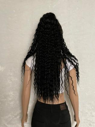 Imagem de Aplique rabo de cavalo cacheado afro premium biovegetal 70cm preto castanho escuro