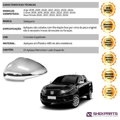 Imagem de Apliques para capa Retrovisor Tuning Fiat Argo Cronos 2018 2019 2020 2021 2022 2023 2024 Nova Strada 20 21 22 23 24 Com Pisca