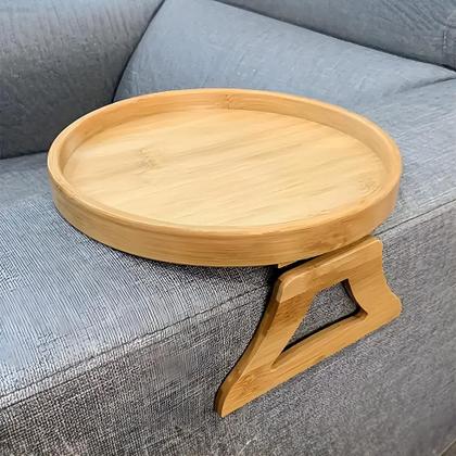 Imagem de Apoio De Sofá Oval Ajustável Porta Copos E Objetos Em Bambu