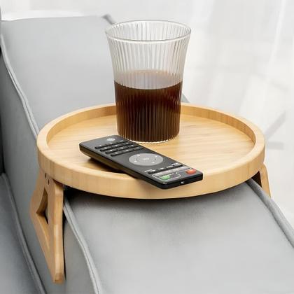 Imagem de Apoio De Sofá Oval Ajustável Porta Copos E Objetos Em Bambu