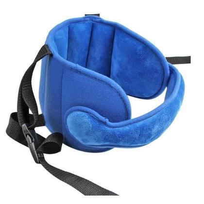 Imagem de Apoio faixa ajustavel cabeca almofada protecao infantil viagem passeio carro bebe pescoco azul