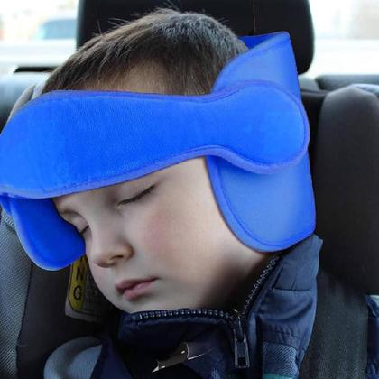 Imagem de Apoio faixa ajustavel cabeca almofada protecao infantil viagem passeio carro bebe pescoco azul