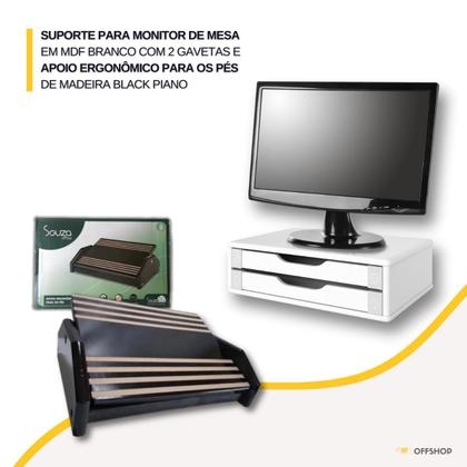 Imagem de Apoio Para Os Pés Black Piano Ergonômico + Suporte Para Monitor 2 Gavetas Branco