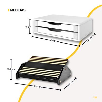 Imagem de Apoio Para Os Pés Black Piano Ergonômico + Suporte Para Monitor 2 Gavetas Branco