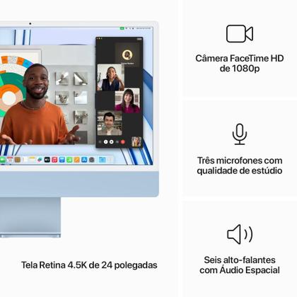 Imagem de Apple iMac Tela Retina 4.5K de 24": Apple M3 com CPU de 8 núcleos, GPU de 10 núcleos, 512 GB - Azul 