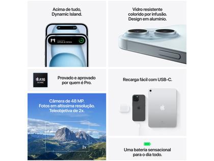 Imagem de Apple iPhone 15 128GB Azul 6,1" 48MP iOS 5G