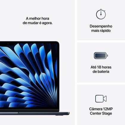 Imagem de Apple Macbook Air 13", M4, com CPU de 10 núcleos, GPU de 10 núcleos, 16GB RAM, 512GB SSD - Meia-noite