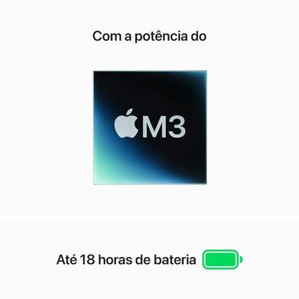 Imagem de Apple  MacBook Air 15" (Chip M3 da Apple, CPU de oito núcleos e GPU de dez núcleos, 8GB Memória unificada, 256 GB) - Meia-noite 