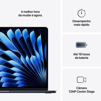 Imagem de Apple Macbook Air 15", M4, com CPU de 10 núcleos, GPU de 10 núcleos, 24GB RAM, 512GB SSD - Meia-noite