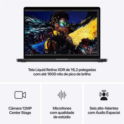 Imagem de Apple MacBook Pro 16", M4 Pro, CPU de 14 núcleos, GPU de 20 núcleos, 24GB RAM, 512GB SSD - Preto-espacial