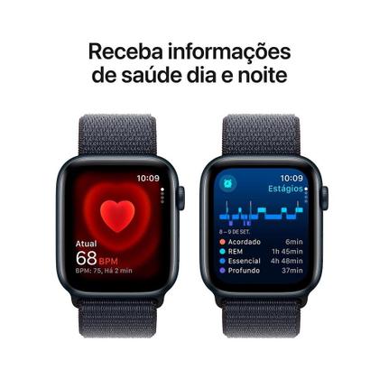 Imagem de Apple Watch SE GPS, Caixa Meia-Noite de Alumínio de 44 mm, Pulseira Loop Esportiva Tinto - MXEP3BE/A