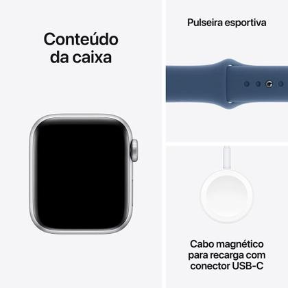 Imagem de Apple Watch SE GPS, Caixa Prateada de Alumínio de 40 mm, Pulseira Esportiva Denim, Tamanho P/M - MXEC3BE/A