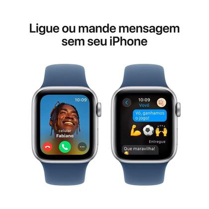 Imagem de Apple Watch SE GPS, Caixa Prateada de Alumínio de 40 mm, Pulseira Esportiva Denim, Tamanho P/M - MXEC3BE/A