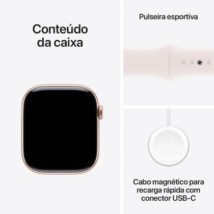 Imagem de Apple Watch Series 10 GPS, Caixa Cor de Ouro Rosa de Alumínio de 46 mm, Pulseira Esportiva Blush-Clara, Tamanho P/M - MWWT3AM/A