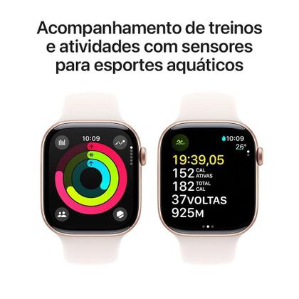 Imagem de Apple Watch Series 10 GPS, Caixa Cor de Ouro Rosa de Alumínio de 46 mm, Pulseira Esportiva Blush-Clara, Tamanho P/M - MWWT3AM/A