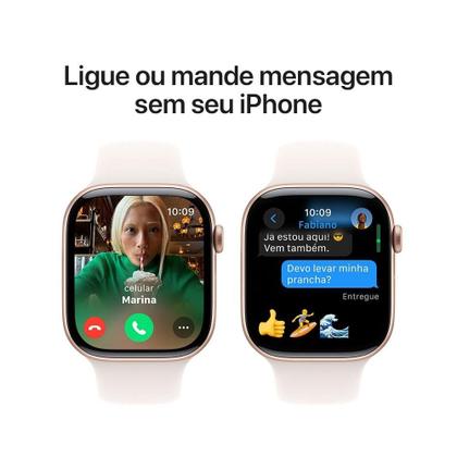 Imagem de Apple Watch Series 10 GPS, Caixa Cor de Ouro Rosa de Alumínio de 46 mm, Pulseira Esportiva Blush-Clara, Tamanho P/M - MWWT3AM/A
