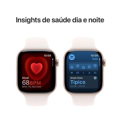 Imagem de Apple Watch Series 10 GPS, Caixa Cor de Ouro Rosa de Alumínio de 46 mm, Pulseira Esportiva Blush-Clara, Tamanho P/M - MWWT3AM/A