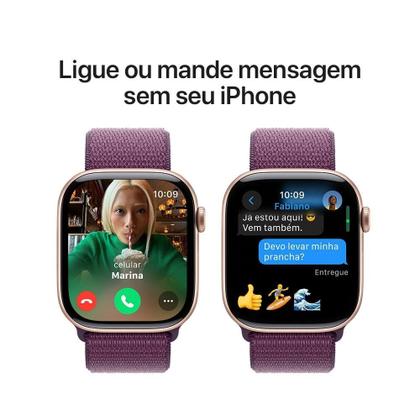 Imagem de Apple Watch Series 10 GPS, Caixa Cor de Ouro Rosa de Alumínio de 46 mm, Pulseira Loop Esportiva Ameixa - MWWV3AM/A
