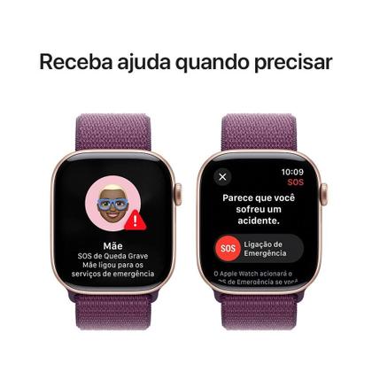 Imagem de Apple Watch Series 10 GPS, Caixa Cor de Ouro Rosa de Alumínio de 46 mm, Pulseira Loop Esportiva Ameixa - MWWV3AM/A