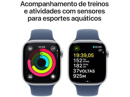 Imagem de Apple Watch Series 10 GPS Caixa Prateada de Alumínio 46mm Pulseira Loop Esportiva Nuvem Azul