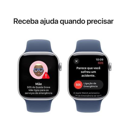 Imagem de Apple Watch Series 10 GPS, Caixa Prateada de Alumínio de 42 mm, Pulseira Esportiva Denim, Tamanho P/M - MWWA3AM/A