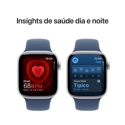 Imagem de Apple Watch Series 10 GPS, Caixa Prateada de Alumínio de 42 mm, Pulseira Esportiva Denim, Tamanho P/M - MWWA3AM/A