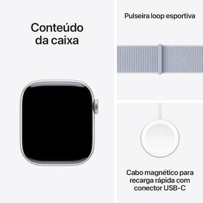 Imagem de Apple Watch Series 10 GPS, Caixa Prateada de Alumínio de 42 mm, Pulseira Loop Esportiva Nuvem Azul - MWWD3AM/A