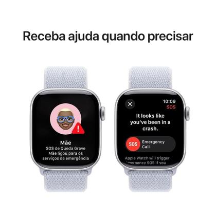 Imagem de Apple Watch Series 10 GPS, Caixa Prateada de Alumínio de 42 mm, Pulseira Loop Esportiva Nuvem Azul - MWWD3AM/A