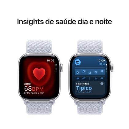 Imagem de Apple Watch Series 10 GPS, Caixa Prateada de Alumínio de 42 mm, Pulseira Loop Esportiva Nuvem Azul - MWWD3AM/A