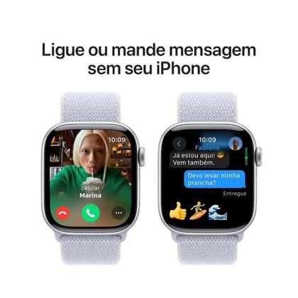 Imagem de Apple Watch Series 10 GPS, Caixa Prateada de Alumínio de 42 mm, Pulseira Loop Esportiva Nuvem Azul - MWWD3AM/A