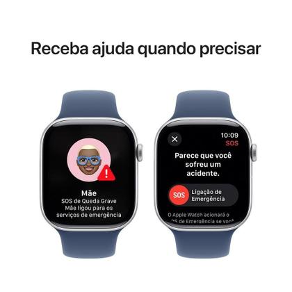 Imagem de Apple Watch Series 10 GPS, Caixa Prateada de Alumínio de 46 mm, Pulseira Esportiva Denim, Tamanho M/G - MWWM3AM/A