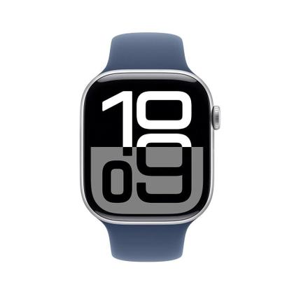 Imagem de Apple Watch Series 10 GPS, Caixa Prateada de Alumínio de 46 mm, Pulseira Esportiva Denim, Tamanho M/G - MWWM3AM/A