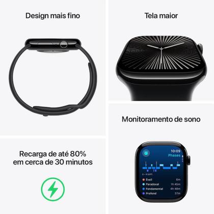 Imagem de Apple Watch Series 10 GPS  Caixa preta brilhante de alumínio  42 mm  Pulseira loop esportiva tinto