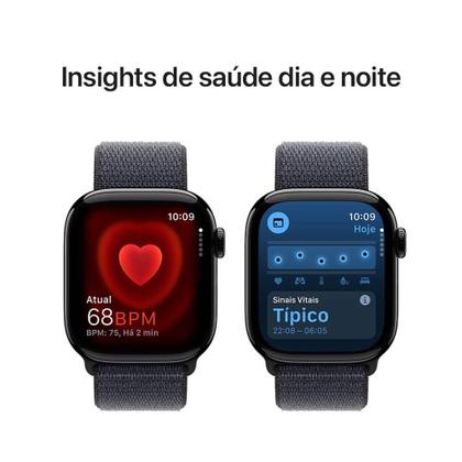 Imagem de Apple Watch Series 10 GPS  Caixa preta brilhante de alumínio  42 mm  Pulseira loop esportiva tinto