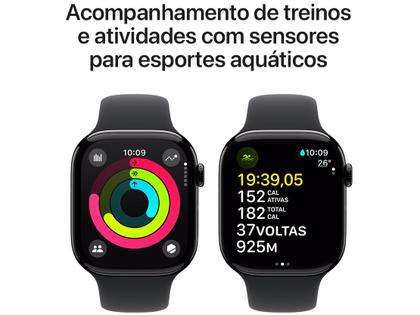 Imagem de Apple Watch Series 10 GPS Caixa Preta Brilhante de Alumínio 46mm Pulseira Esportiva Preta M/G