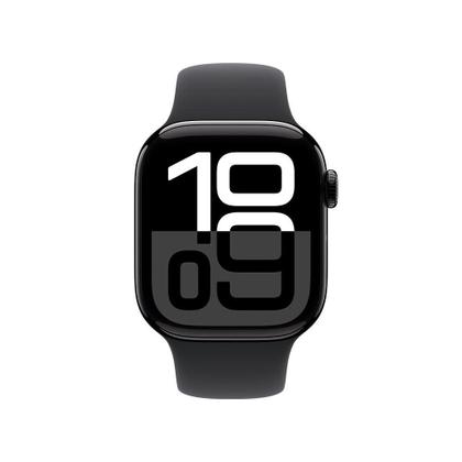 Imagem de Apple Watch Series 10 GPS, Caixa Preta Brilhante de Alumínio de 42 mm, Pulseira Esportiva Preta, Tamanho P/M - MWWE3AM/A