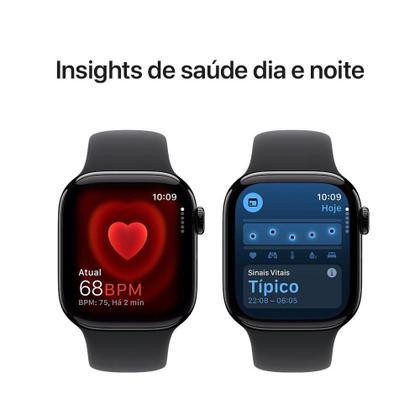 Imagem de Apple Watch Series 10 GPS, Caixa Preta Brilhante de Alumínio de 42 mm, Pulseira Esportiva Preta, Tamanho P/M - MWWE3AM/A