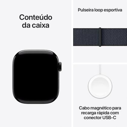 Imagem de Apple Watch Series 10 GPS, Caixa Preta Brilhante de Alumínio de 42 mm, Pulseira Loop Esportiva Tinto - MWWG3AM/A
