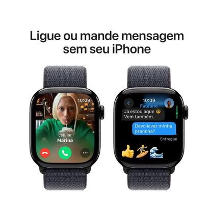 Imagem de Apple Watch Series 10 GPS, Caixa Preta Brilhante de Alumínio de 42 mm, Pulseira Loop Esportiva Tinto - MWWG3AM/A