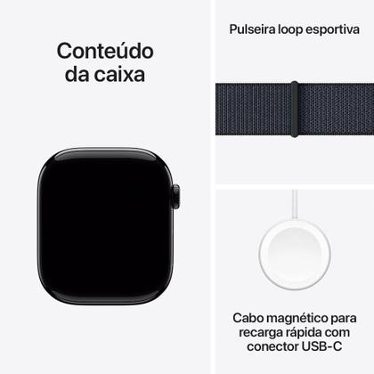 Imagem de Apple Watch Series 10 GPS, Caixa Preta Brilhante de Alumínio de 46 mm, Pulseira Loop Esportiva Tinto - MWWR3AM/A