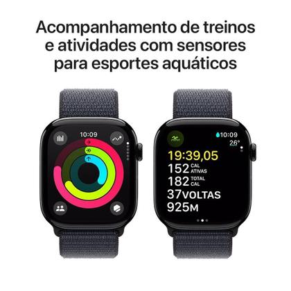 Imagem de Apple Watch Series 10 GPS, Caixa Preta Brilhante de Alumínio de 46 mm, Pulseira Loop Esportiva Tinto - MWWR3AM/A