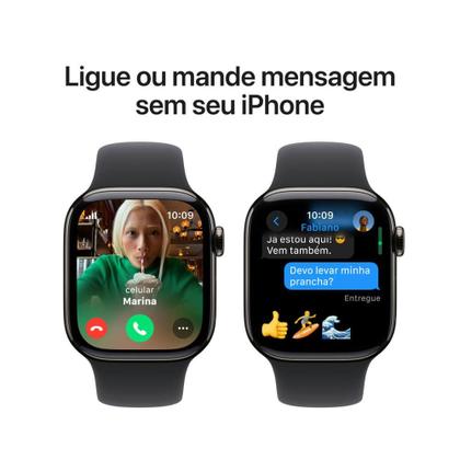 Imagem de Apple Watch Series 10 GPS + Cellular  Caixa ardósia de titânio  42 mm  Pulseira esportiva preta  P/M