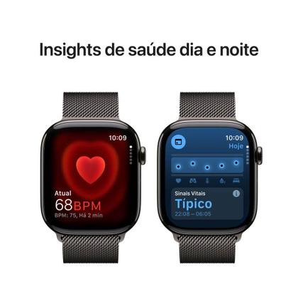 Imagem de Apple Watch Series 10 GPS + Cellular  Caixa ardósia de titânio  46 mm  Pulseira ardósia estilo milanês  M/G