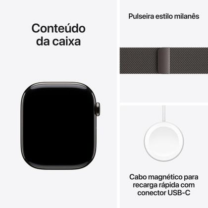 Imagem de Apple Watch Series 10 GPS + Cellular  Caixa ardósia de titânio  46 mm  Pulseira ardósia estilo milanês  M/G