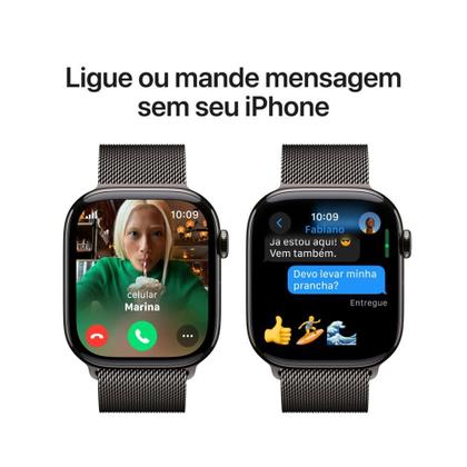 Imagem de Apple Watch Series 10 GPS + Cellular  Caixa ardósia de titânio  46 mm  Pulseira ardósia estilo milanês  M/G